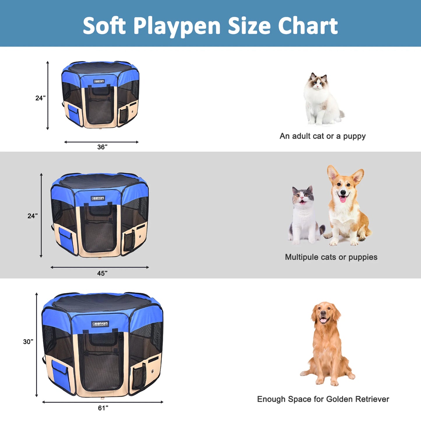 The Amazon Factory's  - JESPET Pet Dog Playpens 36", 45" & 61" Portable Soft Dog Exercise Pen Kennel with Carry Bag for Puppy Cats Kittens Rabbits, Indoor/Outdoor Use
