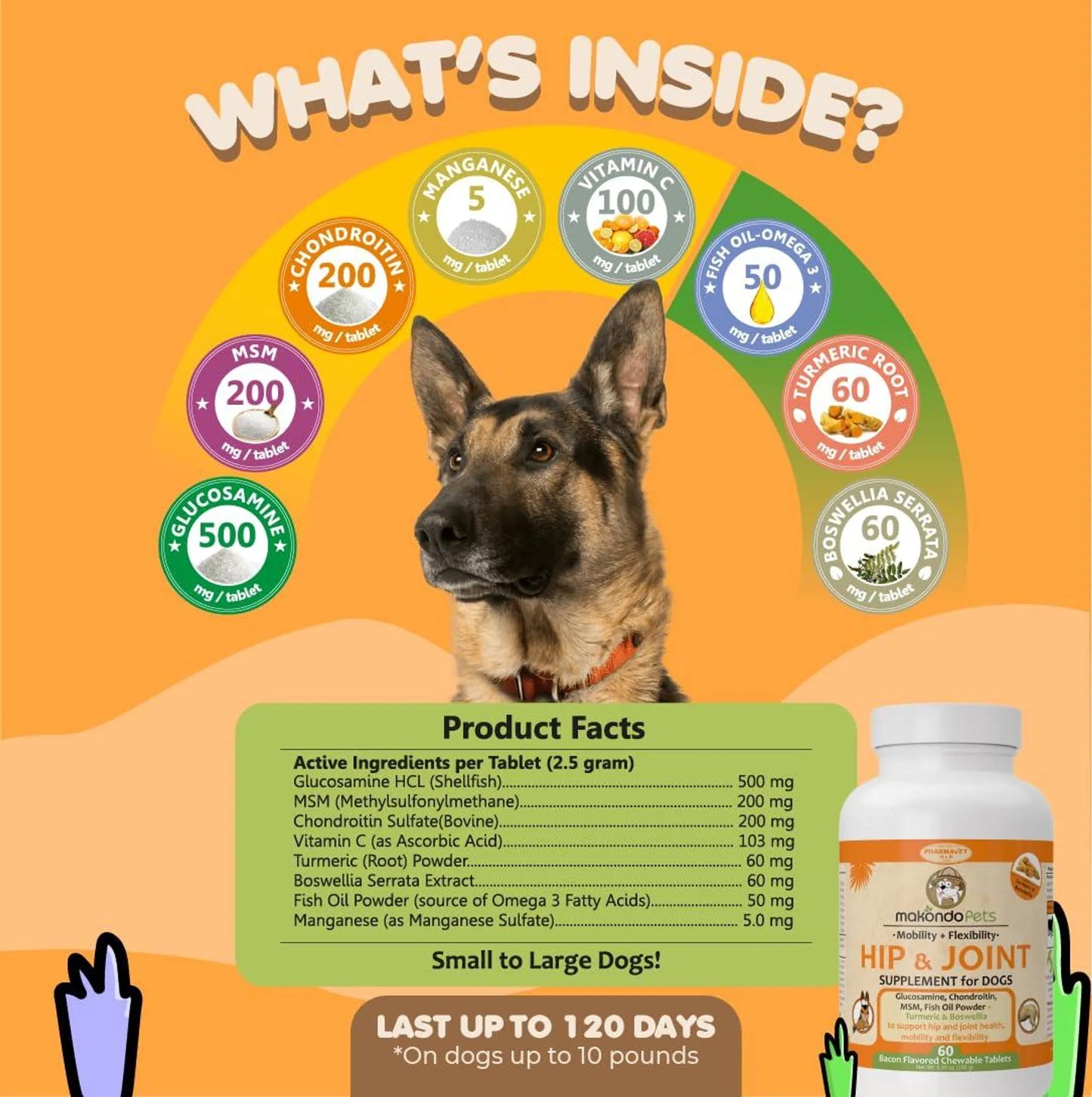 Amazon Factory'sDog Hip and Joint Supplement with Glucosamine Turmeric for Dogs