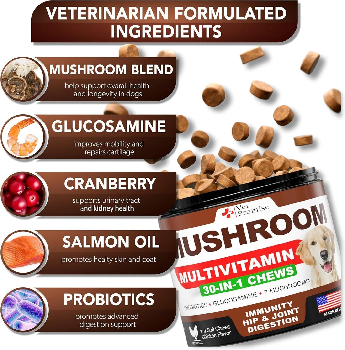 Amazon Factory Pet Care Mushroom for Dogs 170 Chews Turkey Tail Mushroom