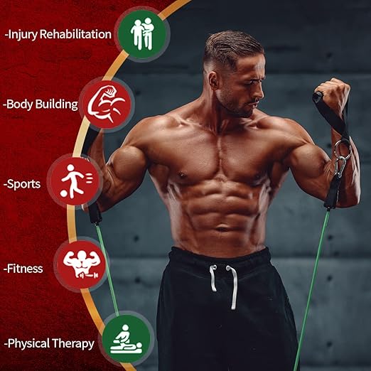 AMAZON FACTORY'S Set of 5 Resistance Bands Set with Door Anchor, Handles, Ankle Straps & Carry Bag - Heavy Tension TPE for Training, Physical Therapy, Home Workouts-AMAZON FACTORY