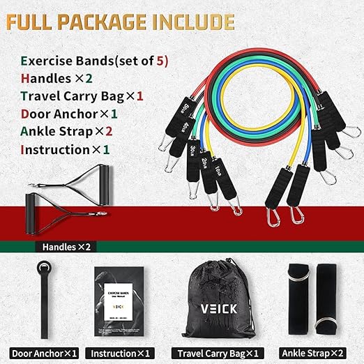 AMAZON FACTORY'S Set of 5 Resistance Bands Set with Door Anchor, Handles, Ankle Straps & Carry Bag - Heavy Tension TPE for Training, Physical Therapy, Home Workouts-AMAZON FACTORY