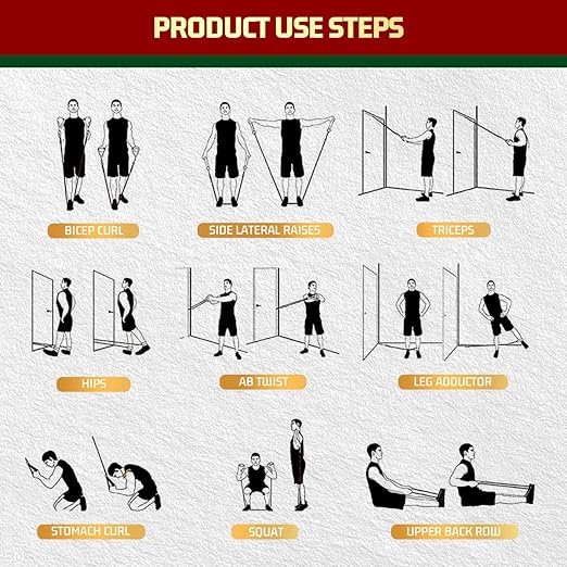 AMAZON FACTORY'S Set of 5 Resistance Bands Set with Door Anchor, Handles, Ankle Straps & Carry Bag - Heavy Tension TPE for Training, Physical Therapy, Home Workouts-AMAZON FACTORY