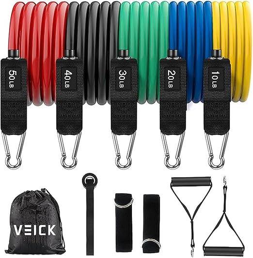 AMAZON FACTORY'S Set of 5 Resistance Bands Set with Door Anchor, Handles, Ankle Straps & Carry Bag - Heavy Tension TPE for Training, Physical Therapy, Home Workouts-AMAZON FACTORY