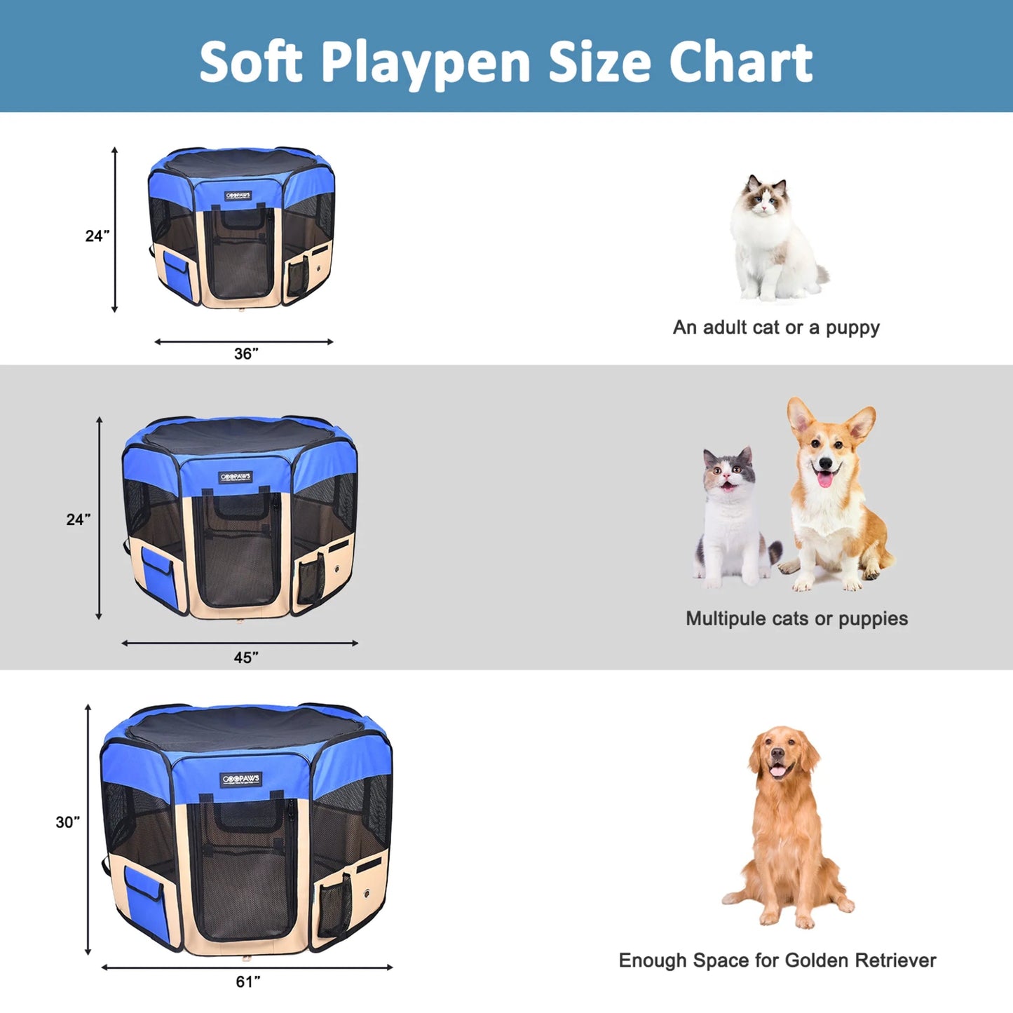 The Amazon Factory's - JESPET Pet Dog Playpens 36", 45" & 61" Portable Soft Dog Exercise Pen Kennel with Carry Bag for Puppy Cats Kittens Rabbits, Indoor/Outdoor Use - AMAZON FACTORY