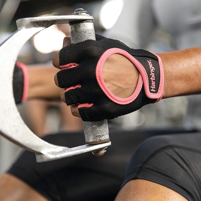 Women’s (Black & Pink) FitNESS CROSS FITNESS and Exercise TRAINING- Double-Stitched, Genuine Leather Padded Palm & Reinforced Seams - Easy On/Off Wrist & Finger Pull Tabs-AMAZON FACTORY