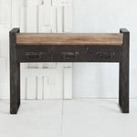 12" Brown and Black Solid Wood Sled Console Table And Drawers-AMAZON FACTORY