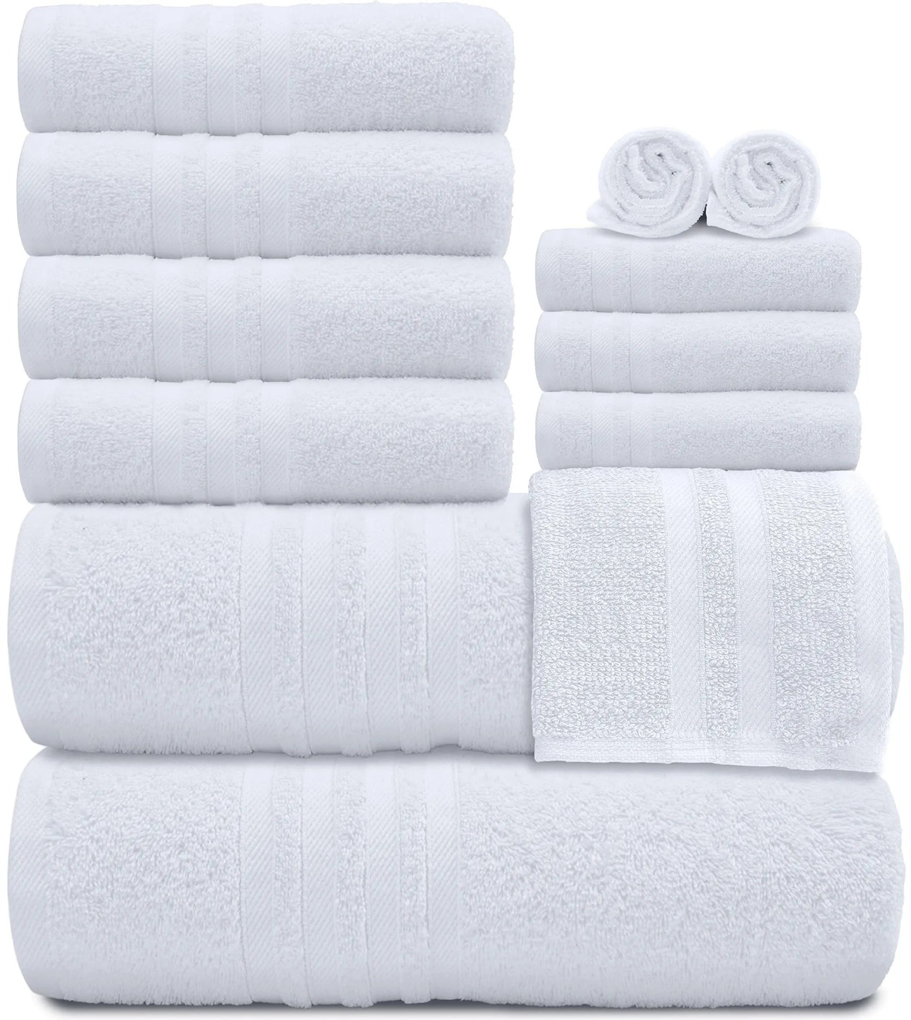 12 Piece Bath Towel Set for Bathroom 2 Bath Towels 4 Hand Towels 6 Washcloths 100% Cotton Soft and Plush Highly Absorbent Soft Towel for Hotel & Spa W - AMAZON FACTORY