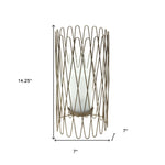 14" Gold Iron and Glass Tabletop Hurricane Candle Holder - AMAZON FACTORY