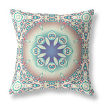 16" X 16" Beige And Blue Geometric Blown Seam Suede Throw Pillow - AMAZON FACTORY