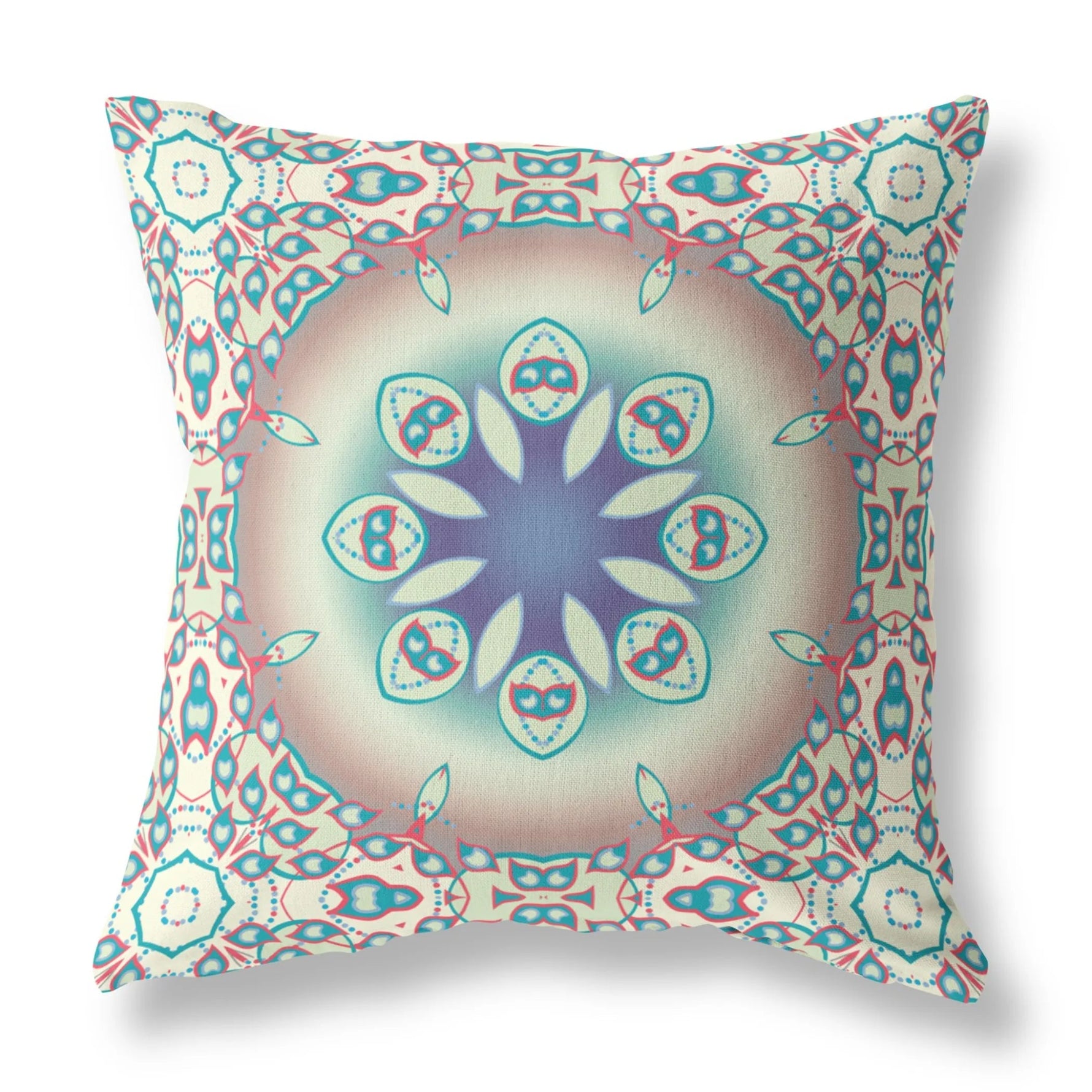 16" X 16" Beige And Blue Geometric Blown Seam Suede Throw Pillow - AMAZON FACTORY