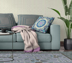 16" X 16" Blue And Turquoise Geometric Blown Seam Suede Throw Pillow - AMAZON FACTORY