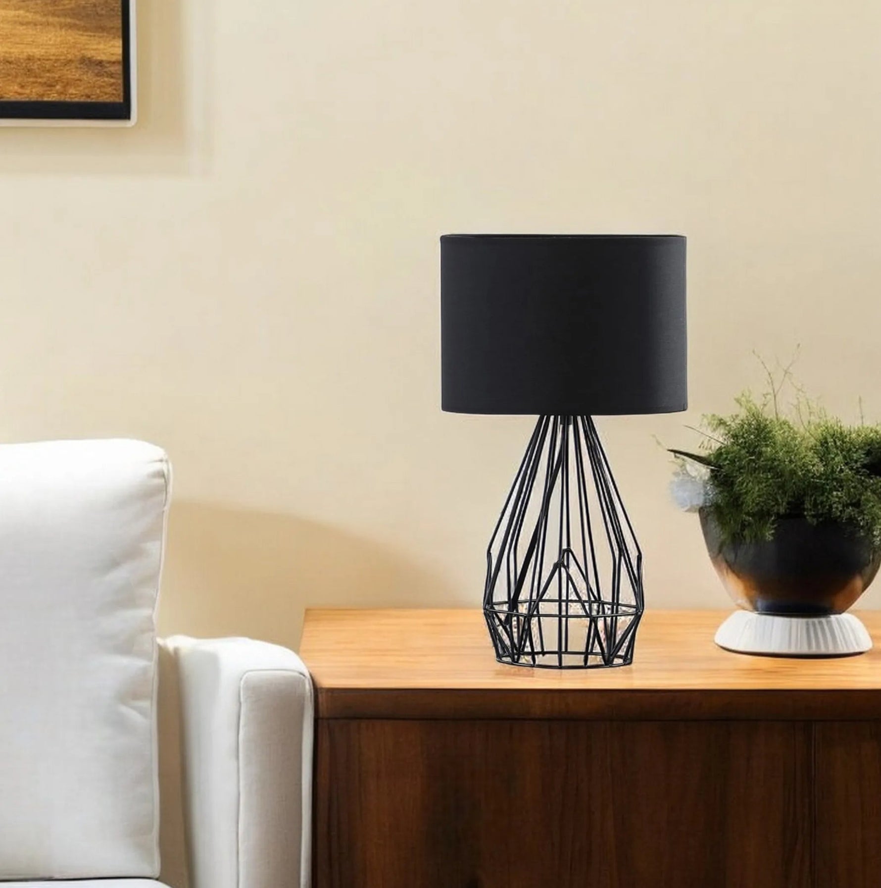 18 Asymmetric Black Cage Metal Table Lamp-AMAZON FACTORY