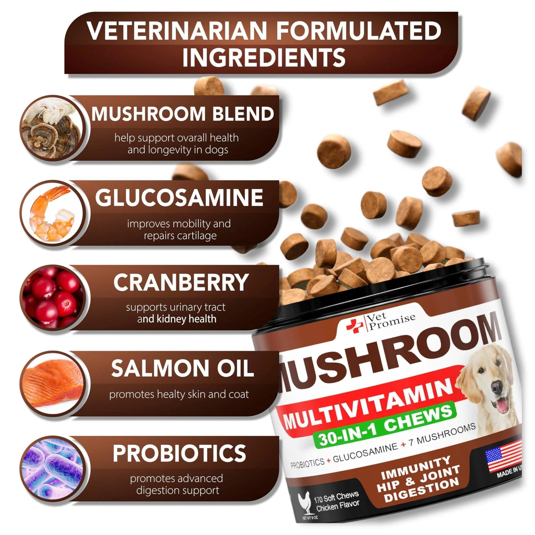 2 Pack Mushroom for Dogs 340 Chews Chicken Tail Mushroom - 30-In-1 Chews-AMAZON FACTORY