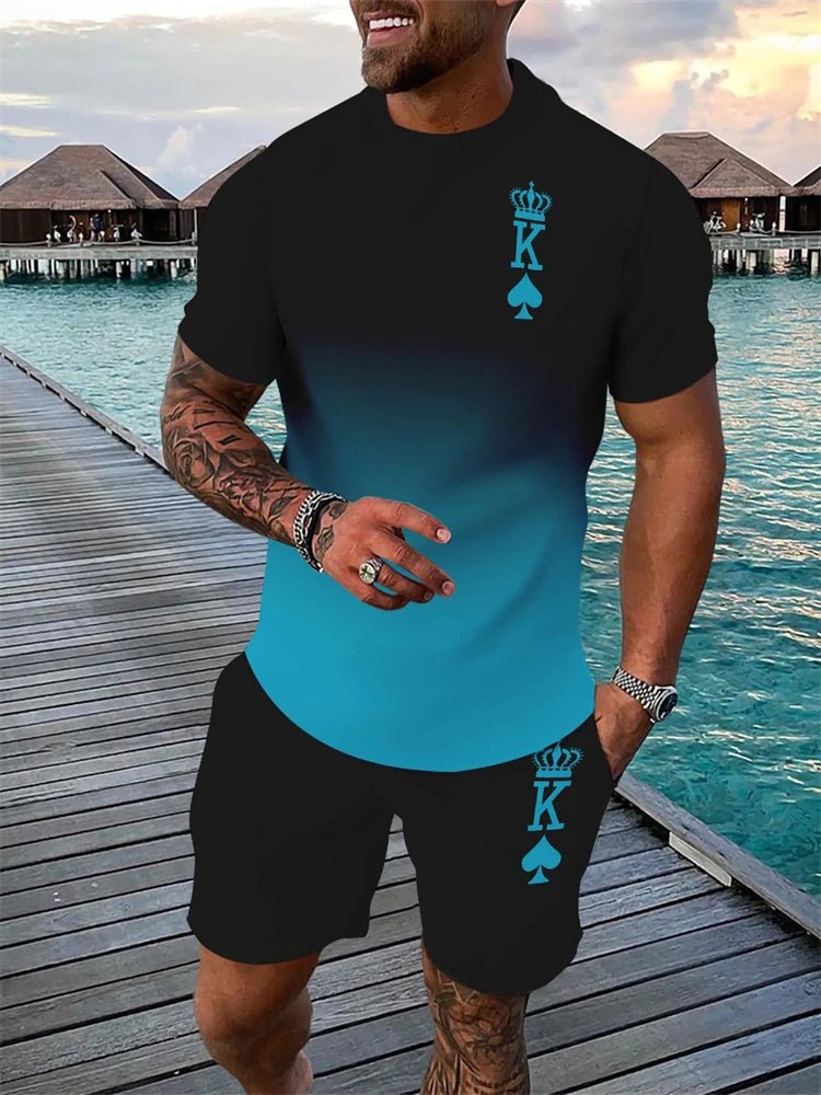 2026 Retro Men's T-shirt And Shorts Set 3D Ethnic Pattern Casual Round Neck Short Sleeve Drawstring Shorts Beach Sports Set-AMAZON FACTORY