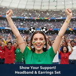 2026 Soccer Elastic Headbands for Women, Three-piece Set, Hair Bands, Earrings for Sports Fans World Cup Party-AMAZON FACTORY