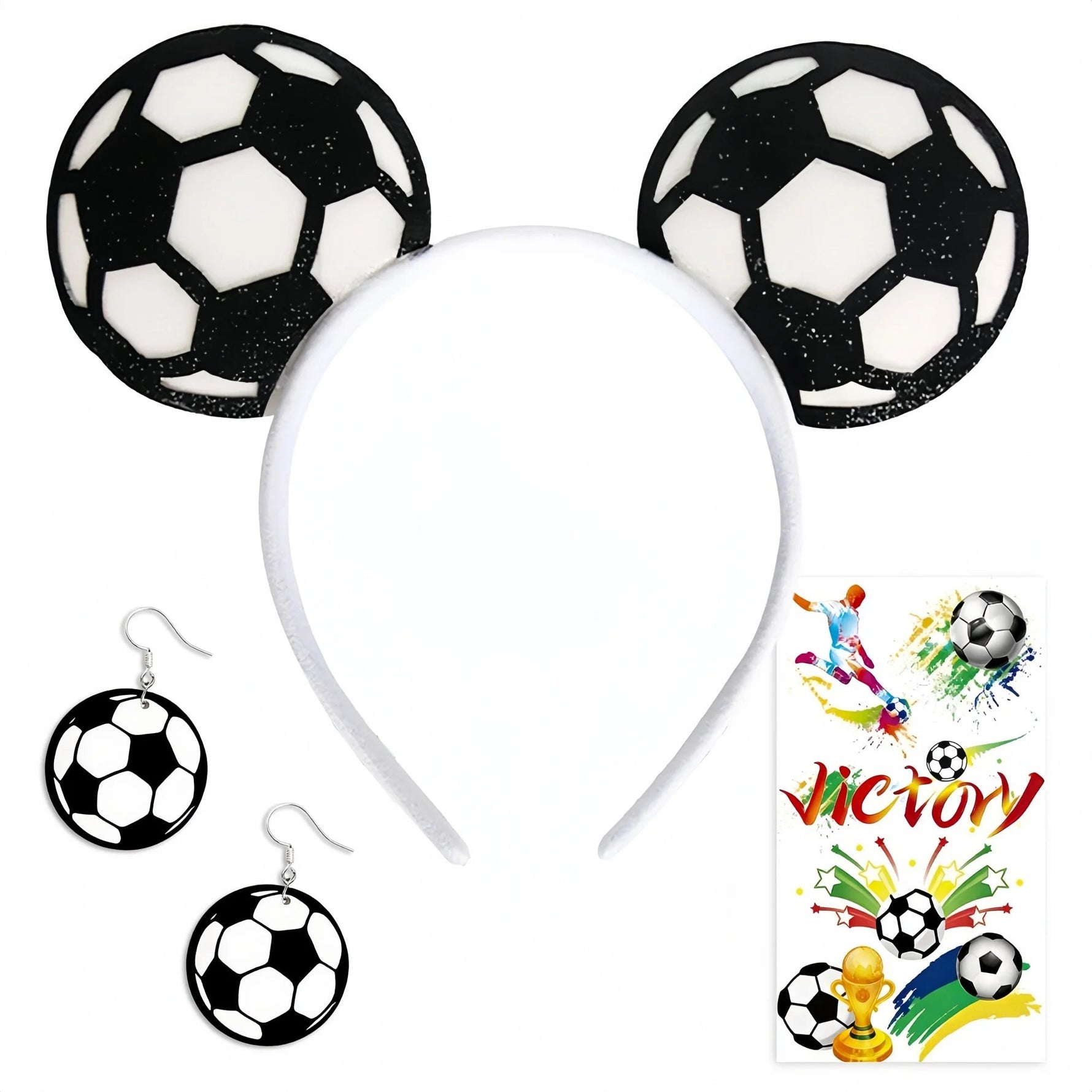 2026 Soccer Elastic Headbands for Women, Three-piece Set, Hair Bands, Earrings for Sports Fans World Cup Party-AMAZON FACTORY