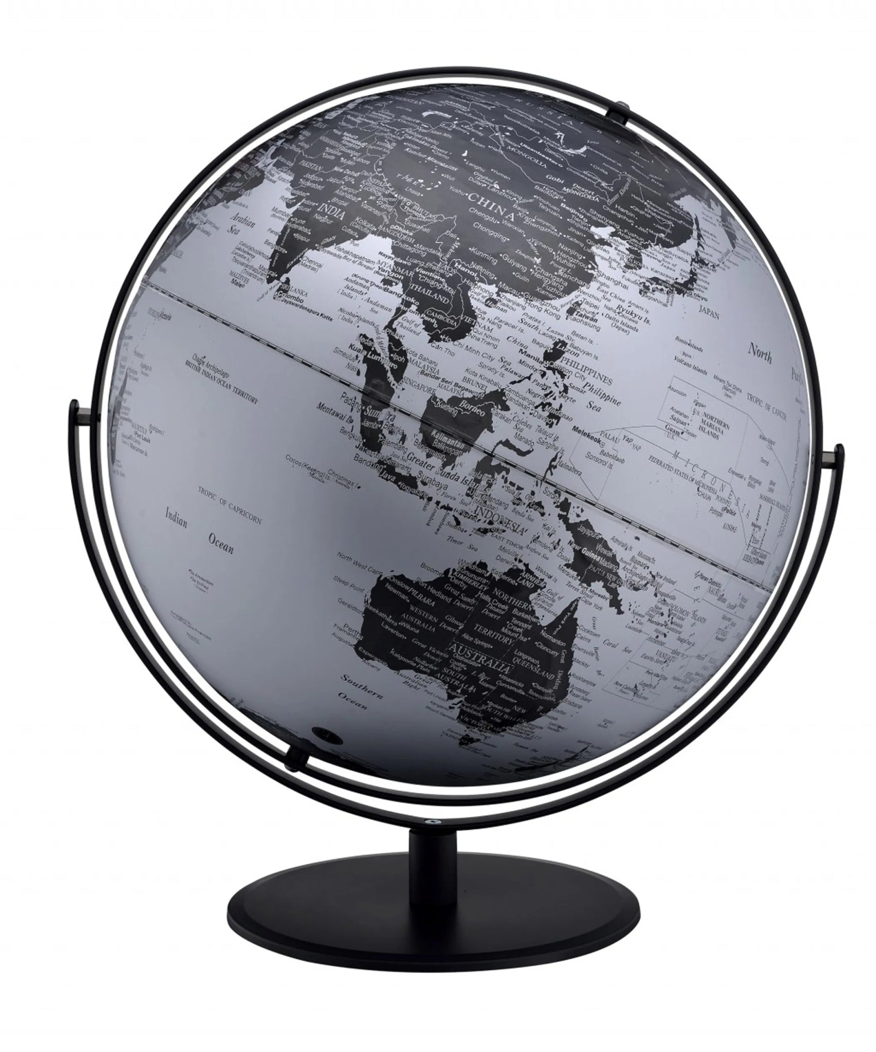 21" Black And Silver Modern Polyresin Globe-AMAZON FACTORY
