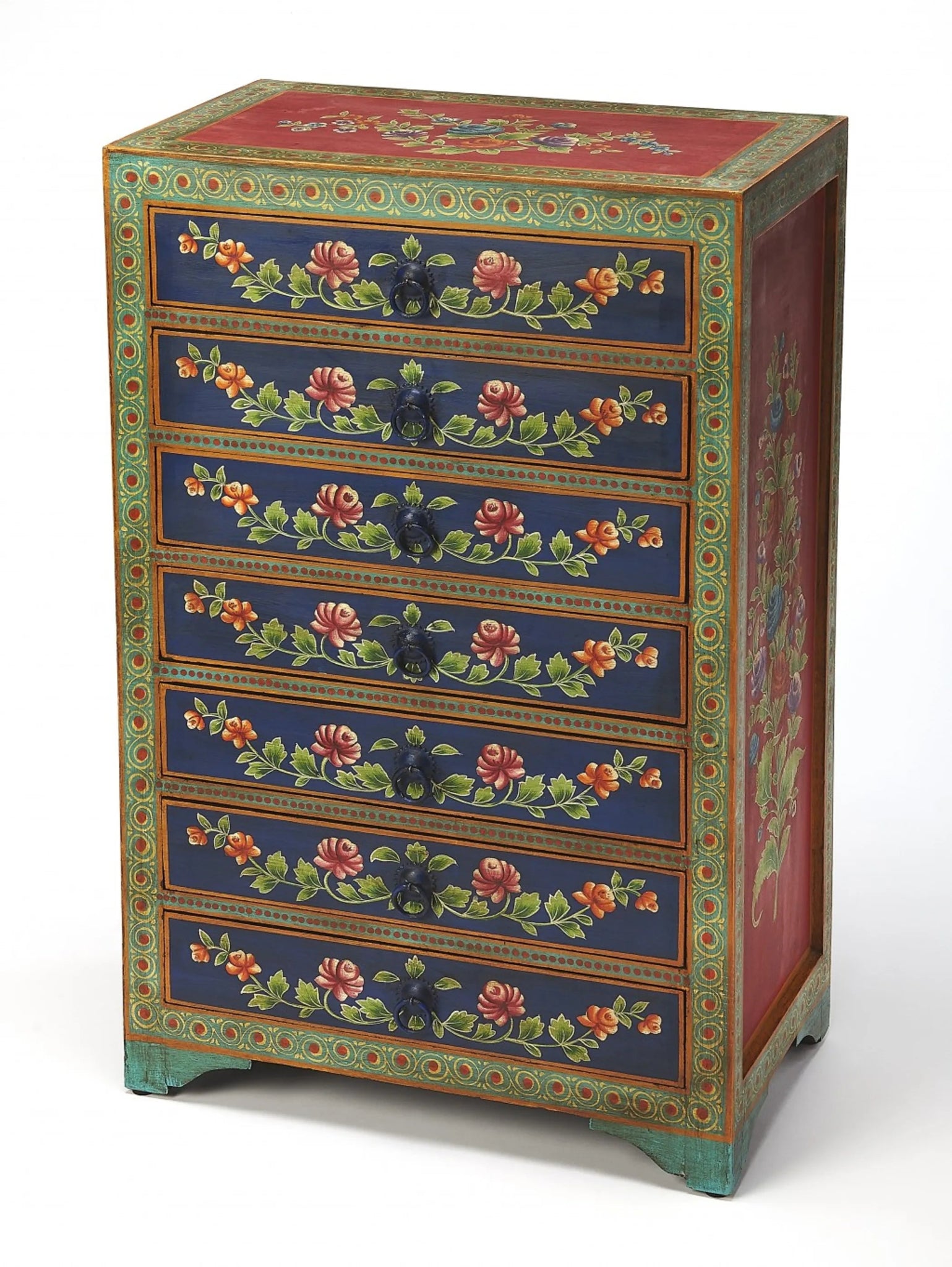 21" Blue and Green Solid Wood Seven Drawer Standard Chest-AMAZON FACTORY