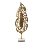 28" Gold And White Aluminum And Marble Leaf Tabletop Sculpture-AMAZON FACTORY