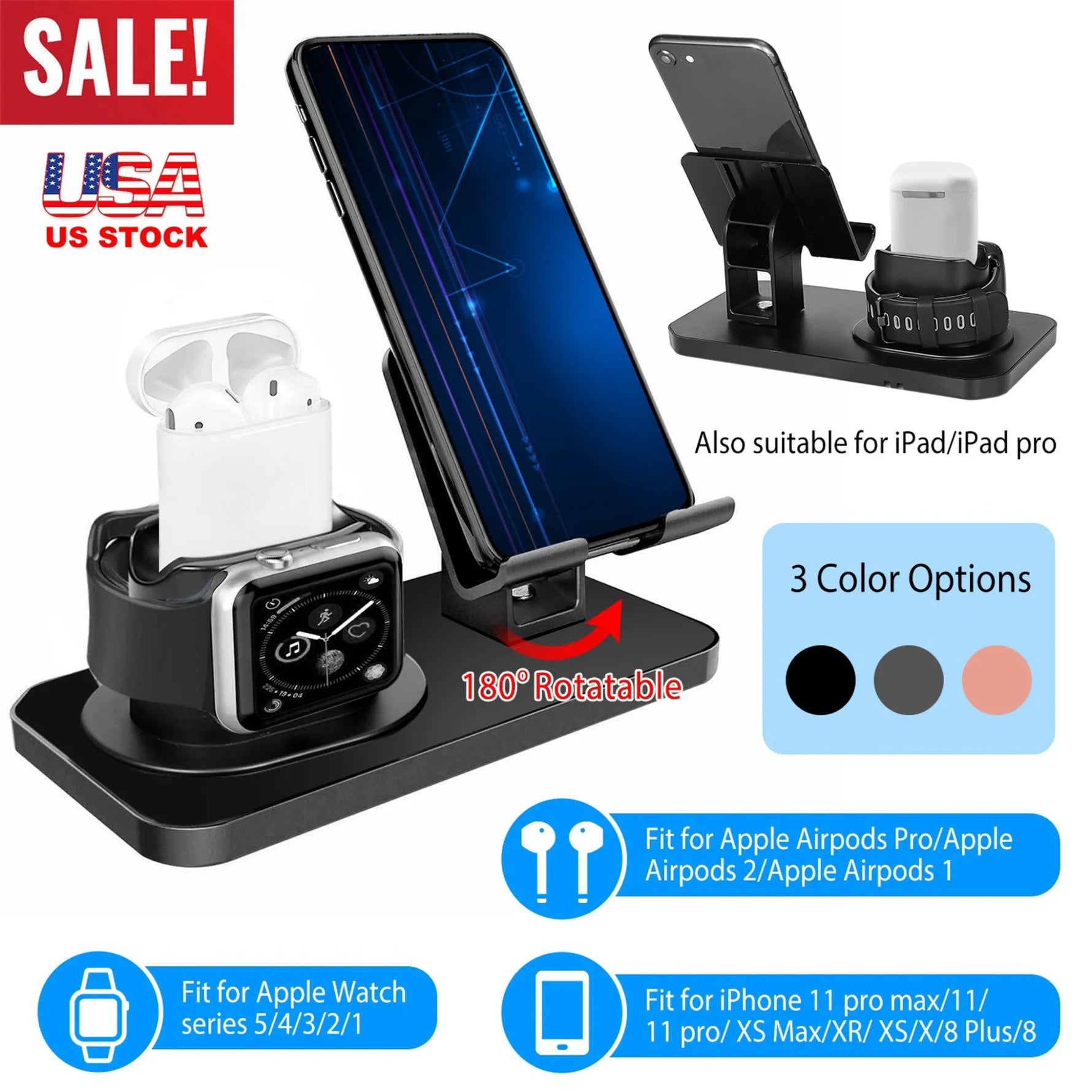 3 in 1 Charging Dock Station Phone Charger-AMAZON FACTORY