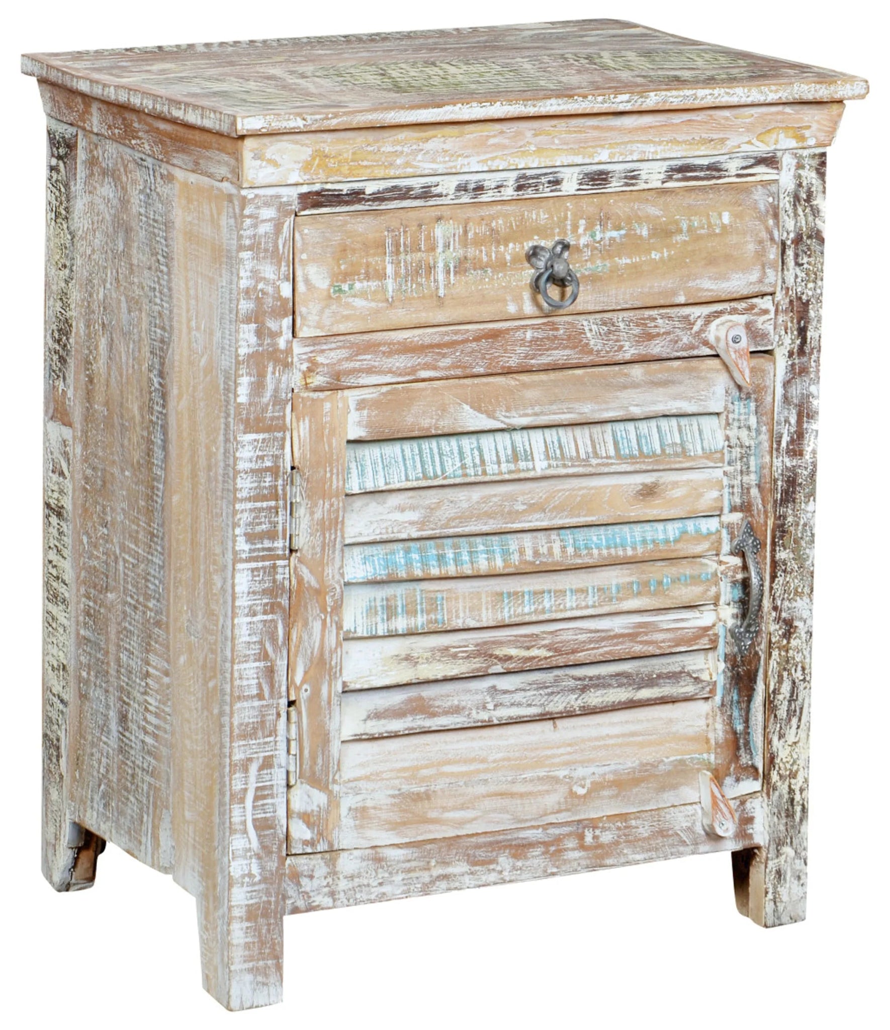 30" White Solid Wood Distressed One Drawer Nightstand-AMAZON FACTORY