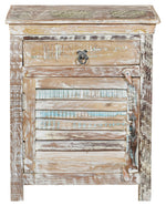 30" White Solid Wood Distressed One Drawer Nightstand-AMAZON FACTORY