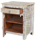 30" White Solid Wood Distressed One Drawer Nightstand-AMAZON FACTORY