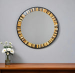 32" Brown and Black Faux Stone Round Framed Accent Mirror-AMAZON FACTORY