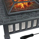 32" Gray Square Charcoal or Wood Burning Fire Pit with Cover - AMAZON FACTORY