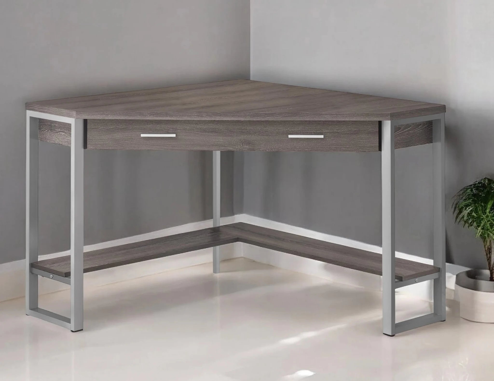 42" Taupe and Silver Corner Computer Desk-AMAZON FACTORY