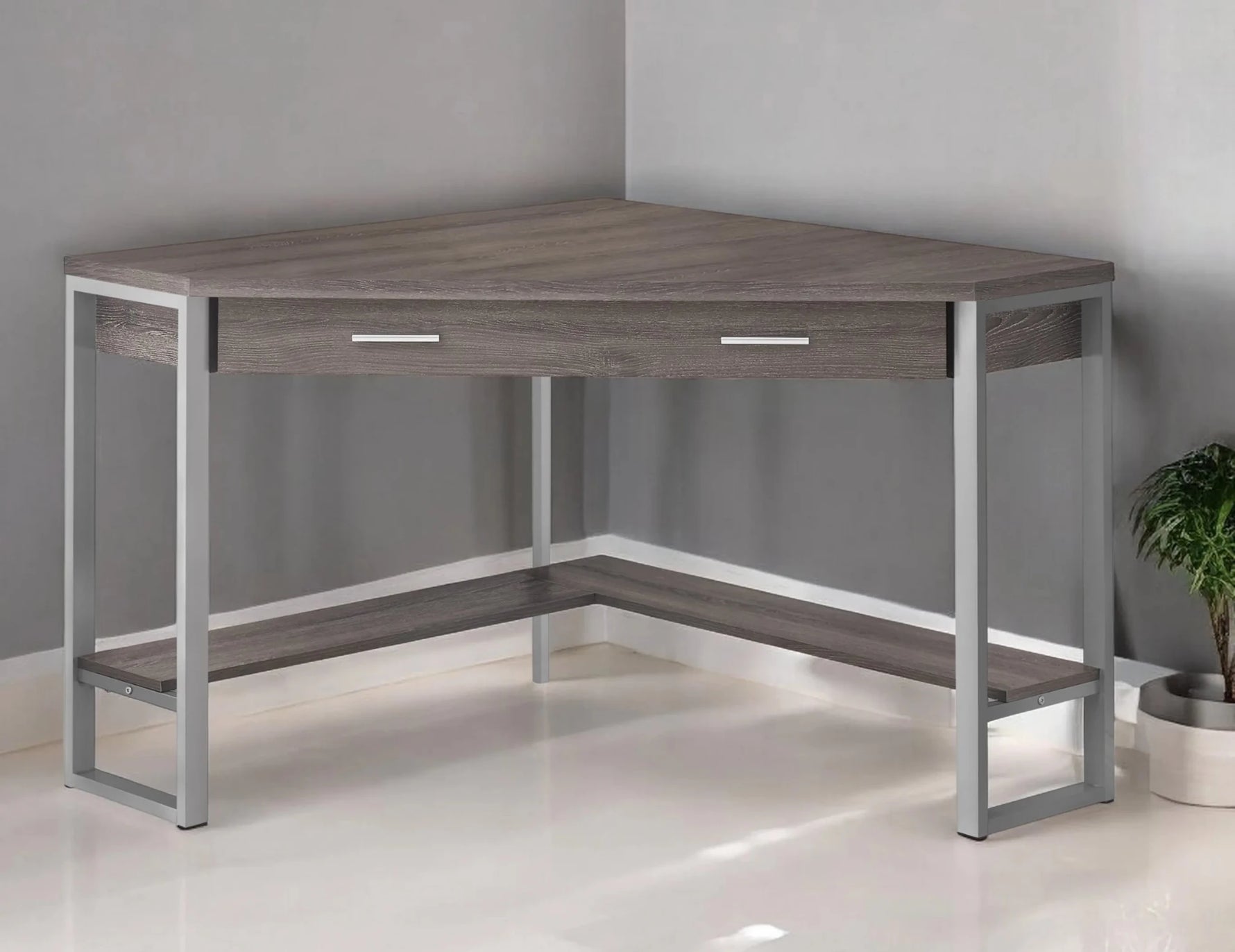 42" Taupe and Silver Corner Computer Desk-AMAZON FACTORY