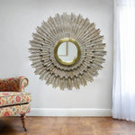 44" Antiqued Gold Sunburst Wood and Metal Framed Accent Mirror-AMAZON FACTORY