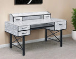 59" Antiqued White and Black Computer Desk With Five Drawers-AMAZON FACTORY