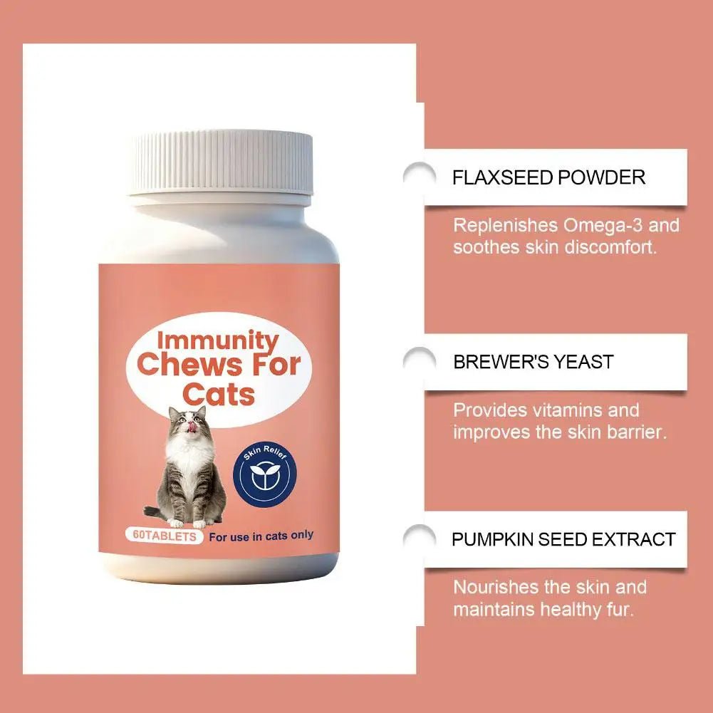 60 Tablets Cat Immunity Chewable Supplements For Skin Health Immune System Strengthening Adults Pet Nutritional Supplements - AMAZON FACTORY