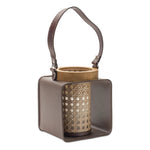 7" Natural and Brown Iron and Wood Lattice Tabletop Lantern Candle Holder - AMAZON FACTORY