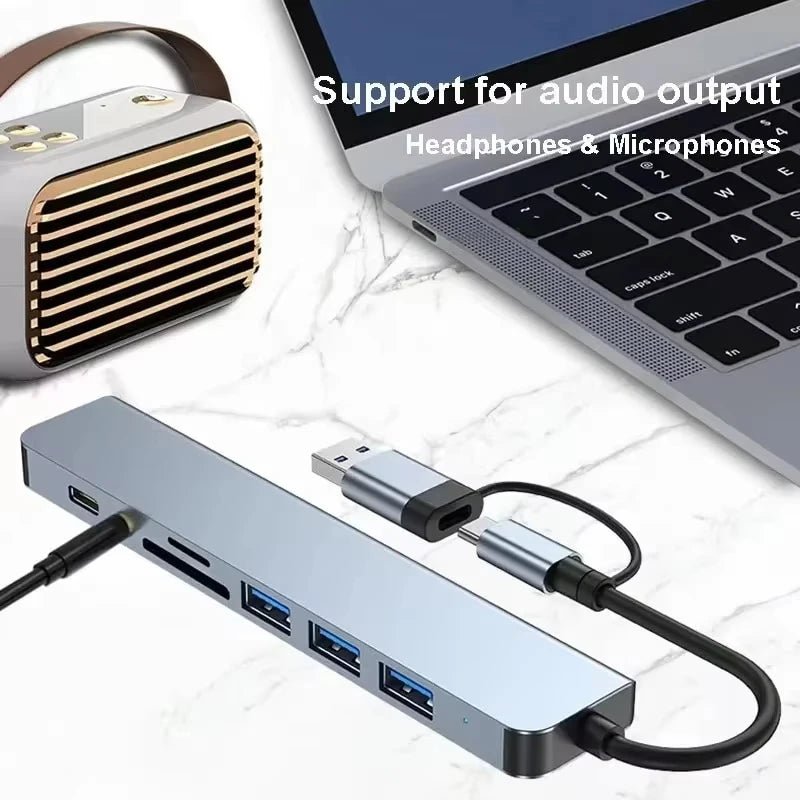 8 in 2 USB-C HUB USB Splitter USB Extender with 4 USB Port 1 USBC Port TF/SD Card Reader Audio Output Compatible with MacBook-AMAZON FACTORY