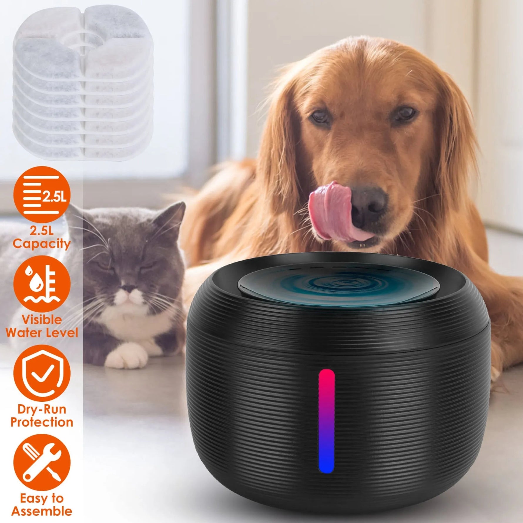 Smart Pet Water Fountain – 2.5L / 84oz for Dogs & Cats-AMAZON FACTORY