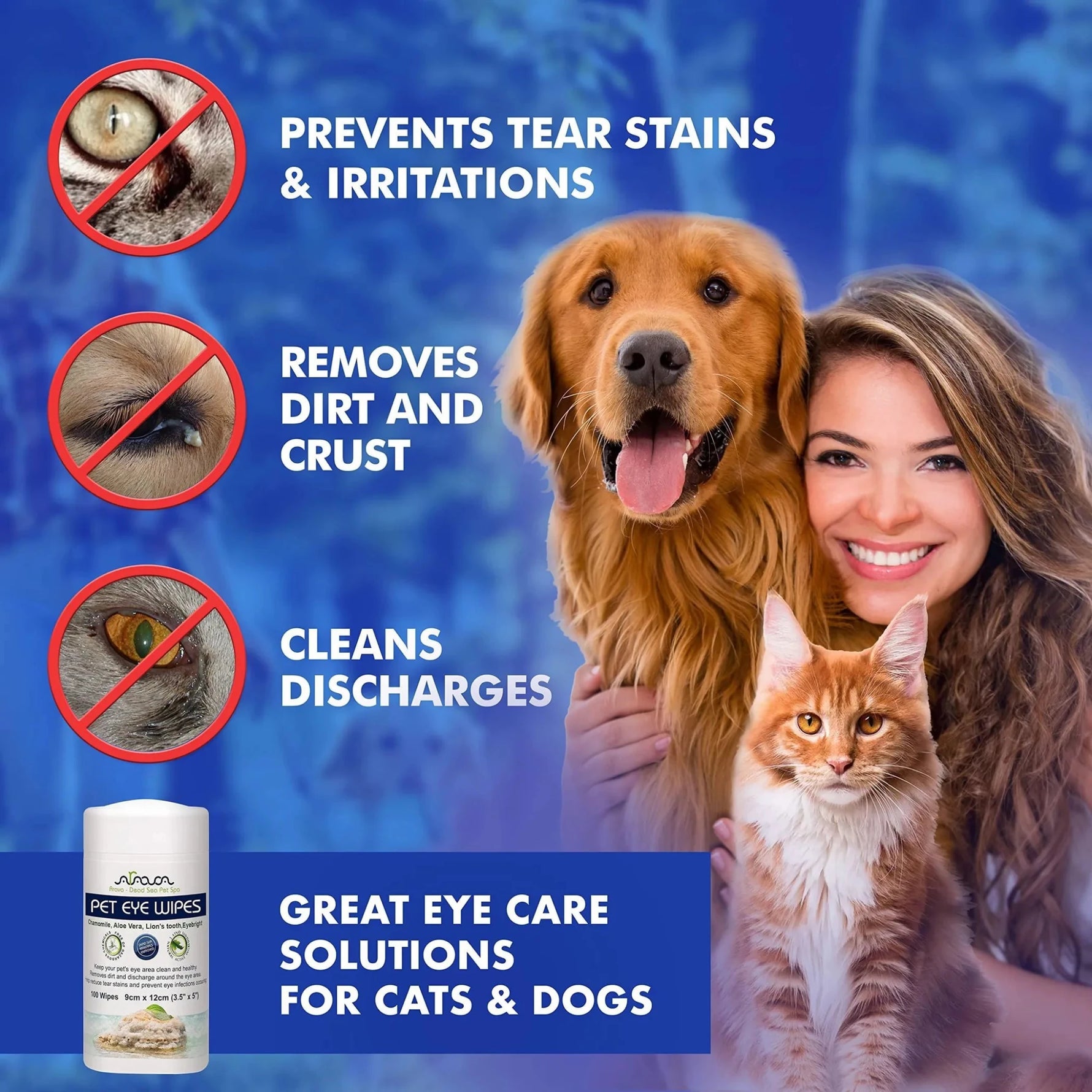 Arava Pet Eye Wipes for Dogs Cats Puppies & Kittens 100 Count Natural and Aromatherapy Medicated Removes Dirt Crust and Discharge Prevents Tear Stain-AMAZON FACTORY