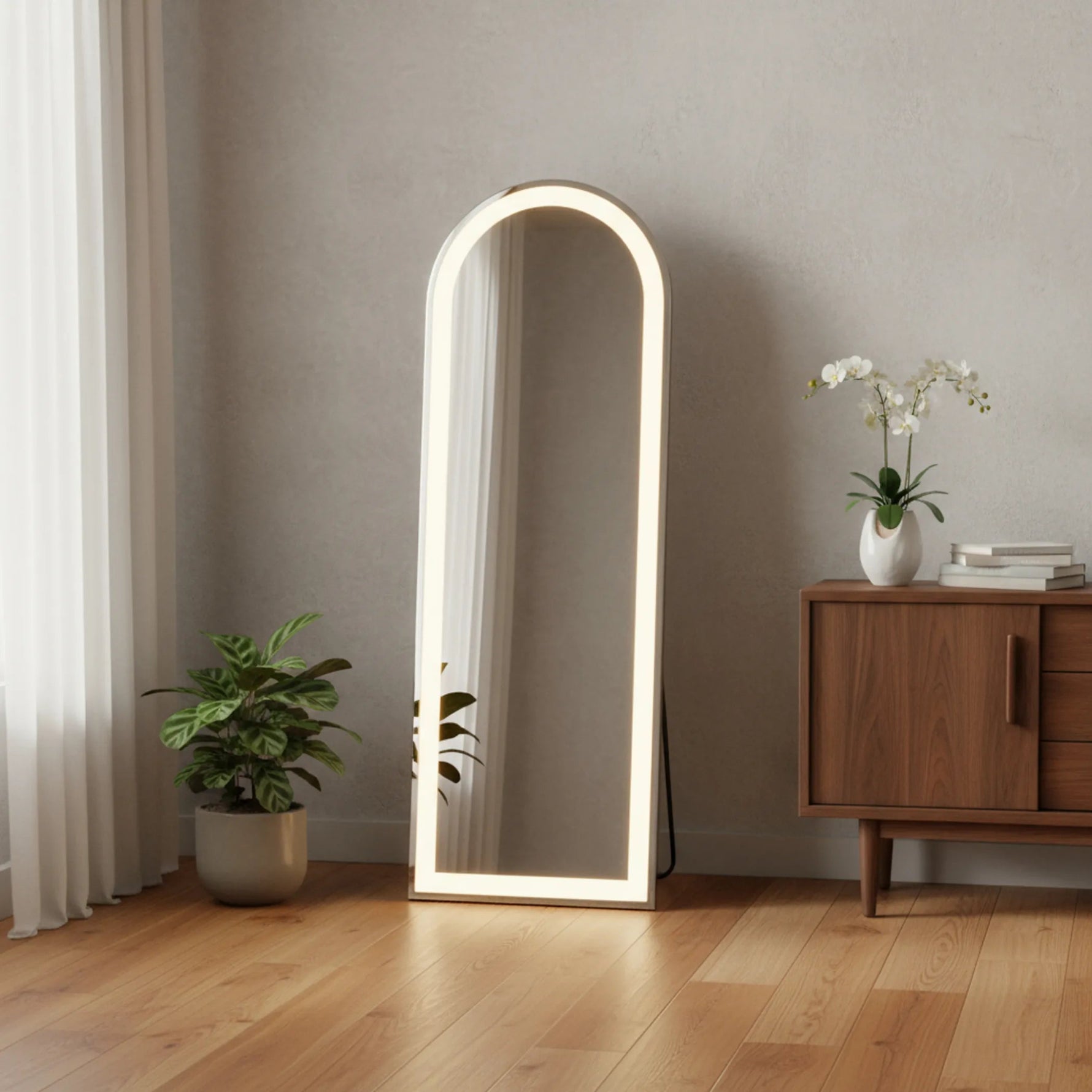 Arch Lighted Freestanding and Wall Mount Frameless Full Length Mirror - AMAZON FACTORY