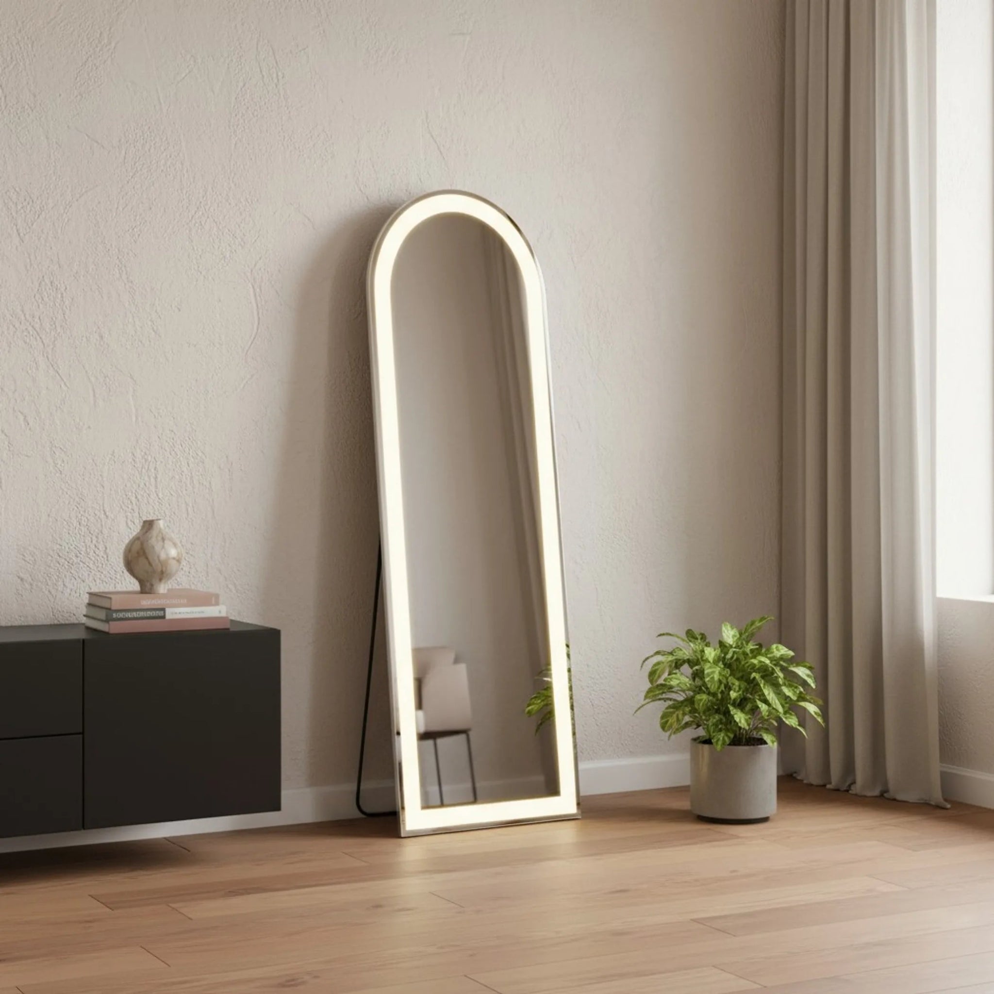 Arch Lighted Freestanding and Wall Mount Frameless Full Length Mirror-AMAZON FACTORY