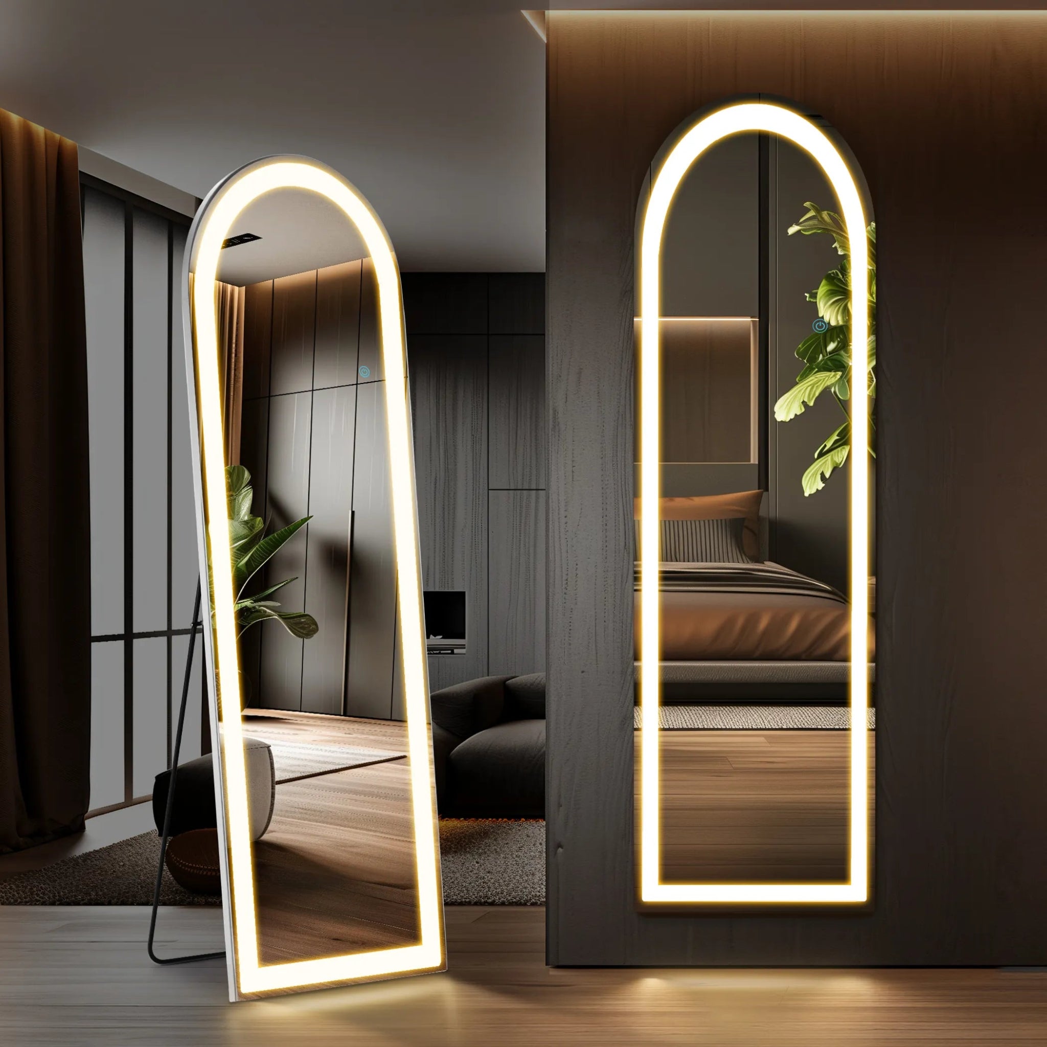 Arch Lighted Freestanding and Wall Mount Frameless Full Length Mirror - AMAZON FACTORY