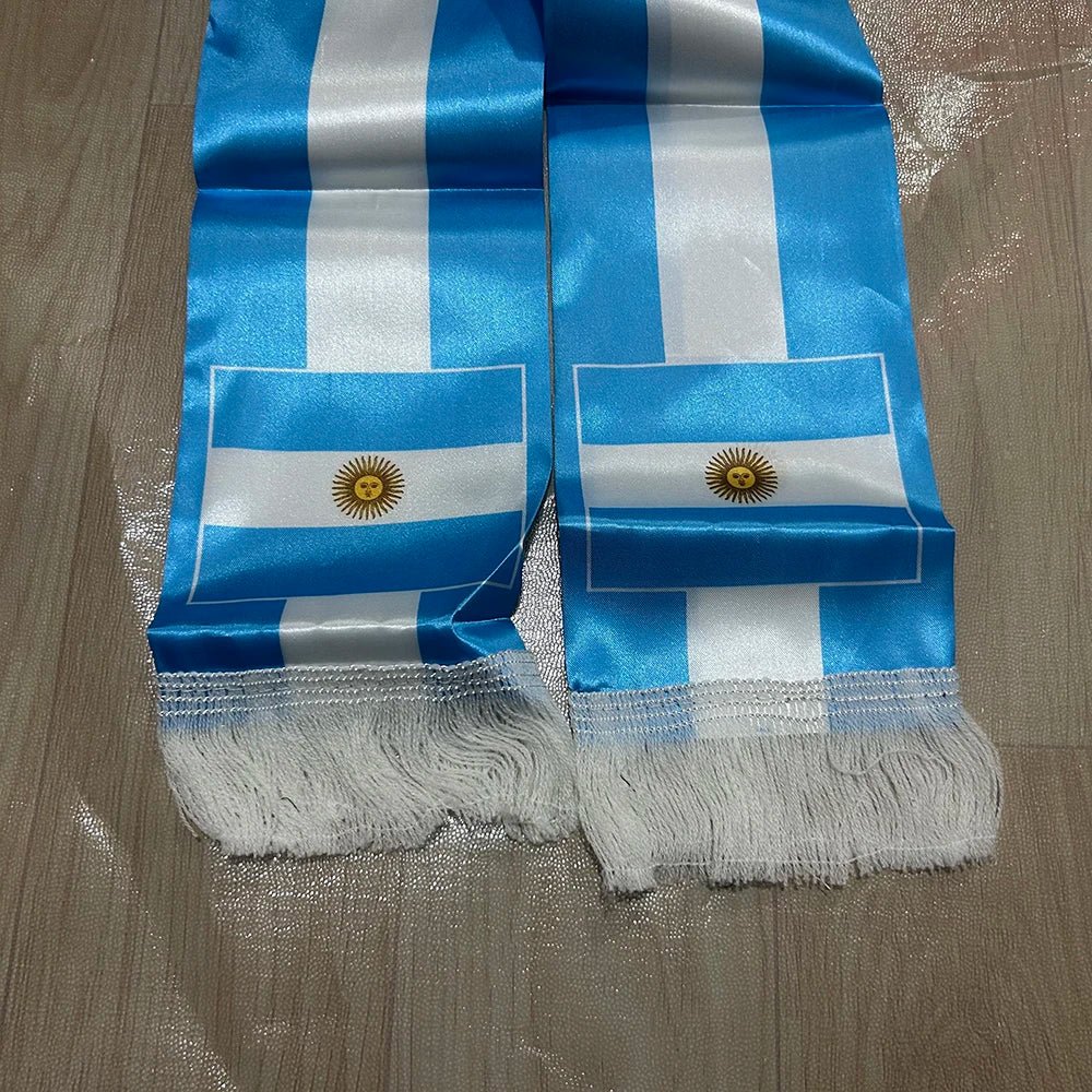 Argentina Scarf 14x135cm Double-sided Printed Argentina Flag Satin Scarf Suitable for 2026 world cup Sports Event-AMAZON FACTORY