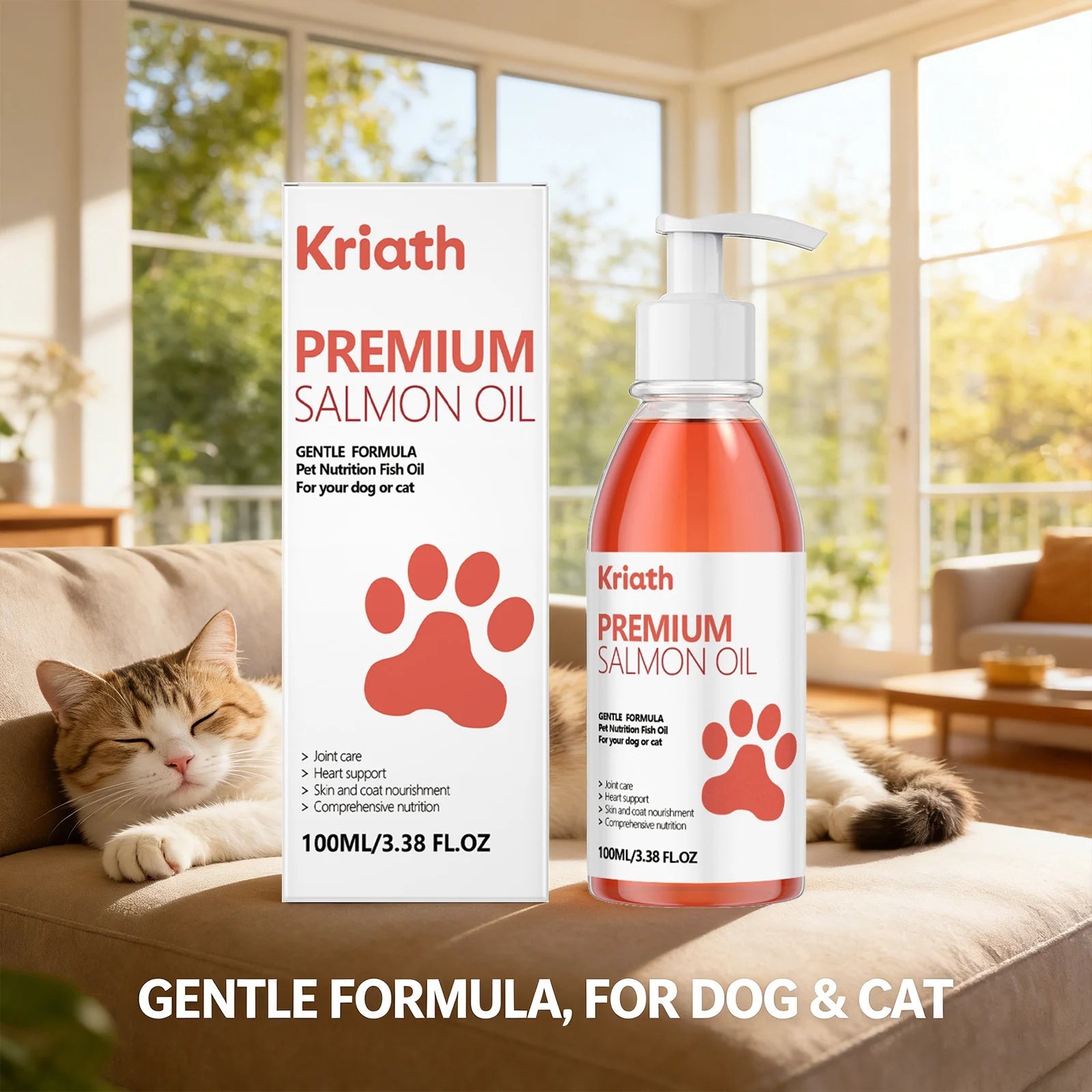 Cat Premium Salmon Oil Nourishing Skin Smooth Hair Protect Joint Support Heart Health Gentle Body Care Pet Nutrition Supplement - AMAZON FACTORY