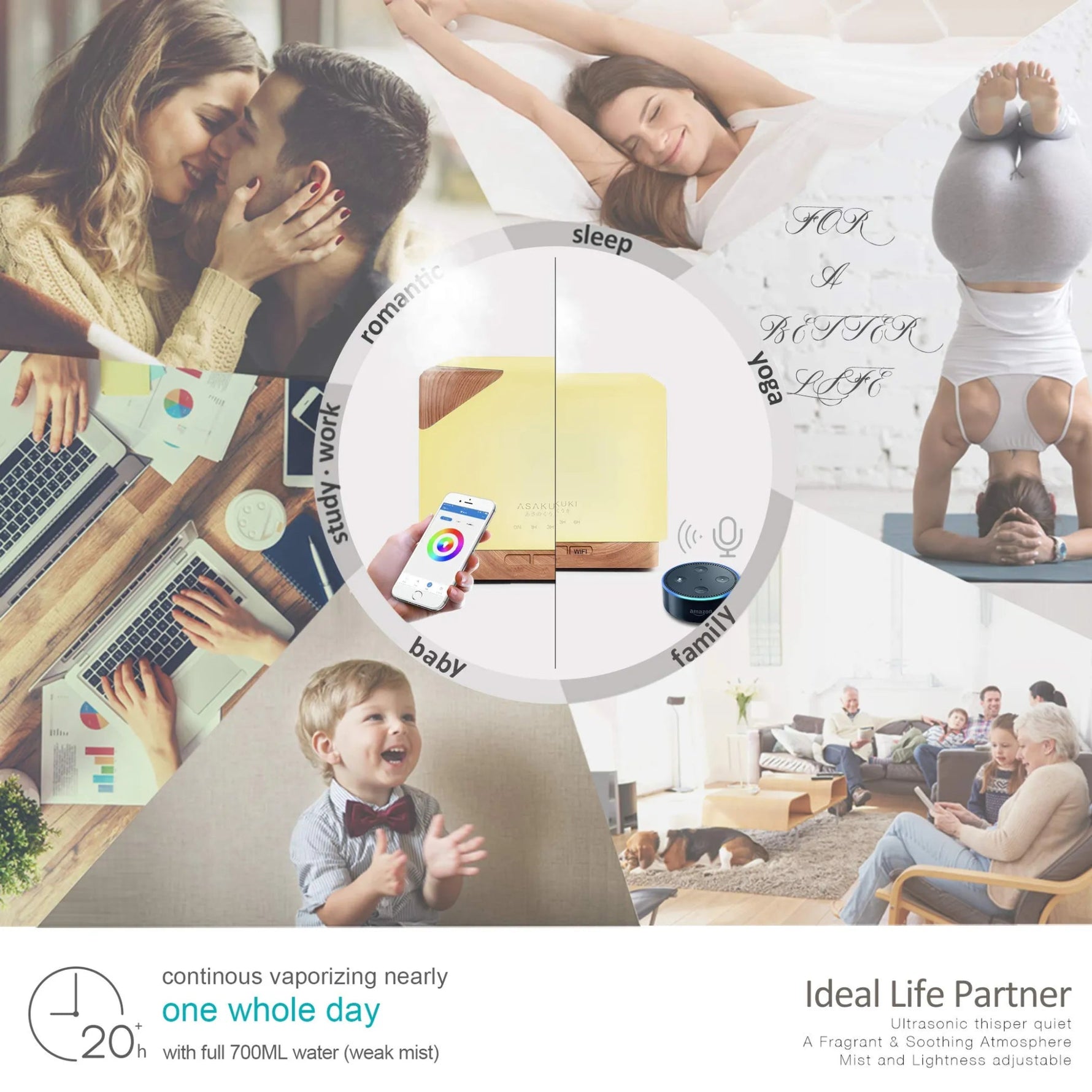 Cube Light Wood Smart With Remote Control Wi - Fi Essential Oil Diffuser - AMAZON FACTORY