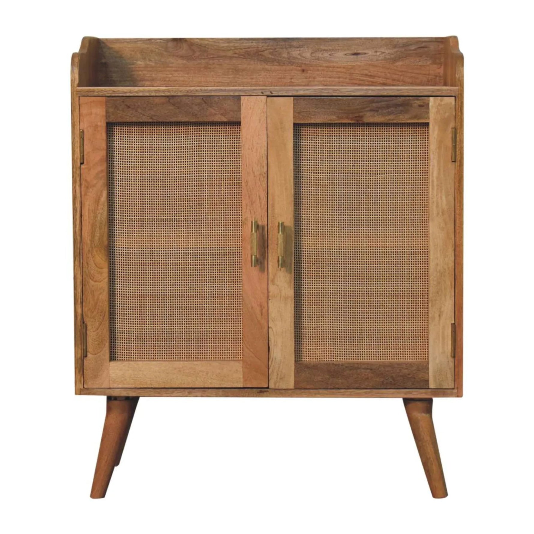 Distressed Solid Wood Inlaid Rattan Accent Cabinet With Two Doors-AMAZON FACTORY