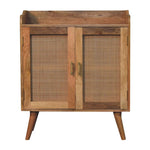 Distressed Solid Wood Inlaid Rattan Accent Cabinet With Two Doors-AMAZON FACTORY