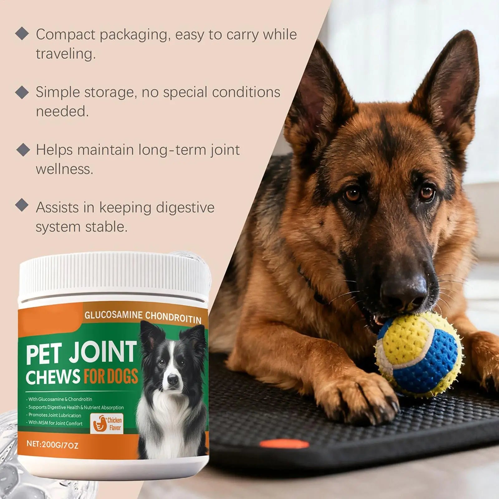 Dog Joint Supplement Chewable Pill 100 - piece Dog Joint And Hip Supplement For Home Travel Daily Care Digestive Absorption Pet - AMAZON FACTORY
