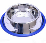 Set of - 02count - Etched Stainless Steel Dog Bowls with Blue Silicone Base-AMAZON FACTORY