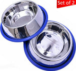 Set of - 02count - Etched Stainless Steel Dog Bowls with Blue Silicone Base-AMAZON FACTORY
