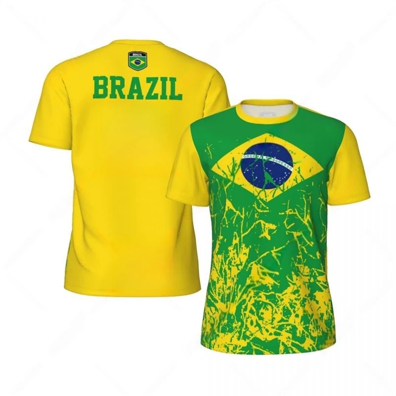 Fashion Brazil Flag Graphic Football T Shirts For Men Summer Trend 3D National Emblem Printed T-shirts Casual Oversized Tees-AMAZON FACTORY